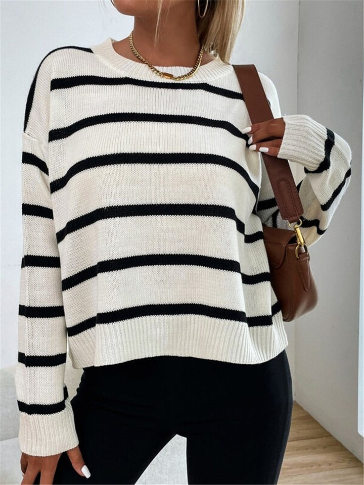 Damen lässiger Strickpullover mit spannenden Streifenmustern Drune