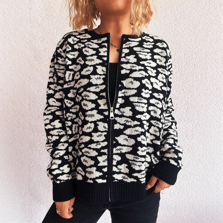 Damen Strickjacke mit modernem Leopardenmuster und Zipperdetails Drune
