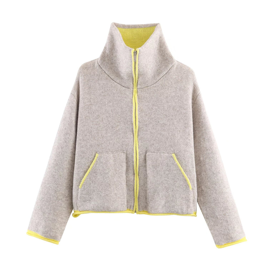 Damen nan kurze Fleecejacke mit hohem Stehkragen, durchgehendem Reißverschluss und aufgesetzten Taschen Drune