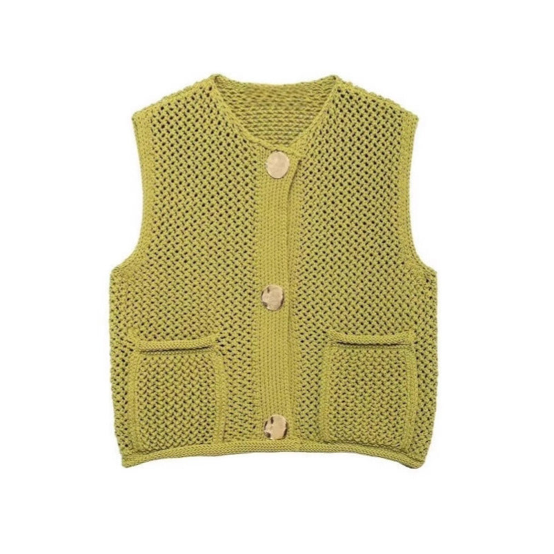 Damen Strickweste mit grobem Netzdesign und praktischen Taschen Drune