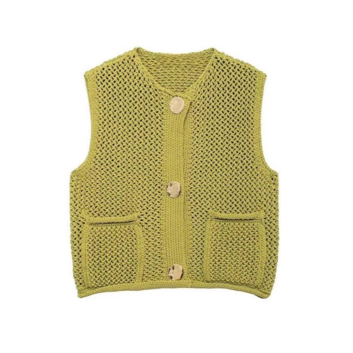 Damen Strickweste mit grobem Netzdesign und praktischen Taschen Drune
