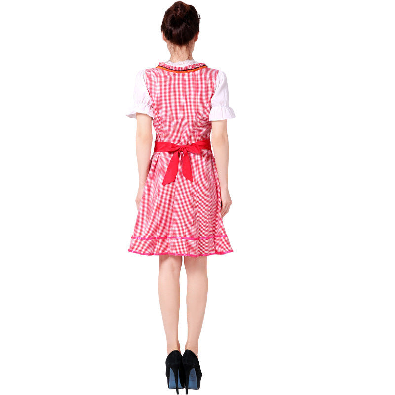 Damen nan traditionelles Oktoberfest Dirndl Set mit Schnürung, kariertem Rock und Schürze Drune
