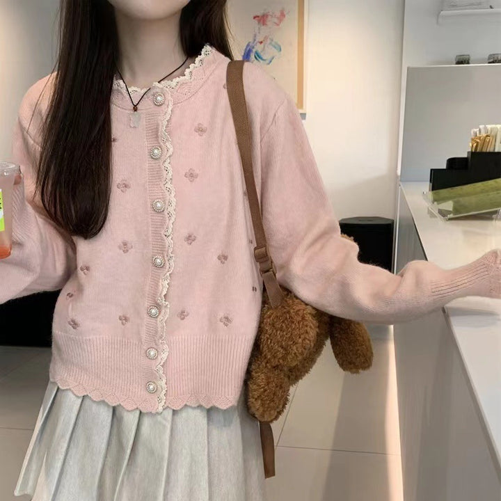 Damen Elegante Strickjacke mit perlverzierten Knöpfen und strukturiertem Design Drune