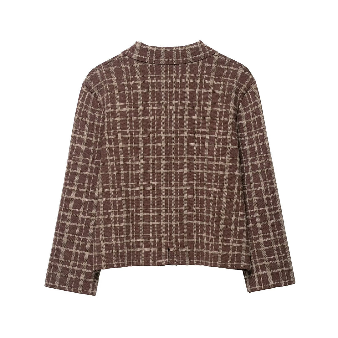 Damen Karo-Jacke mit praktischen Taschen und modischem Kragen Drune
