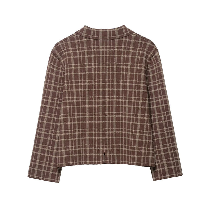 Damen Karo-Jacke mit praktischen Taschen und modischem Kragen Drune