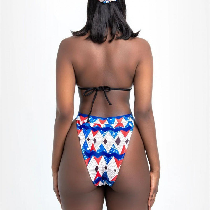 Damen Bikinis mit hohen Beinausschnitten und geometrischem Muster Drune