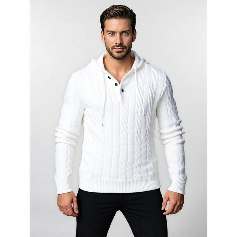 Herren stylischer Strickpullover mit Kapuze und Knopfdetails Drune