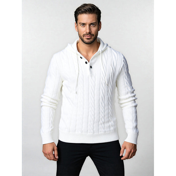 Herren stylischer Strickpullover mit Kapuze und Knopfdetails Drune