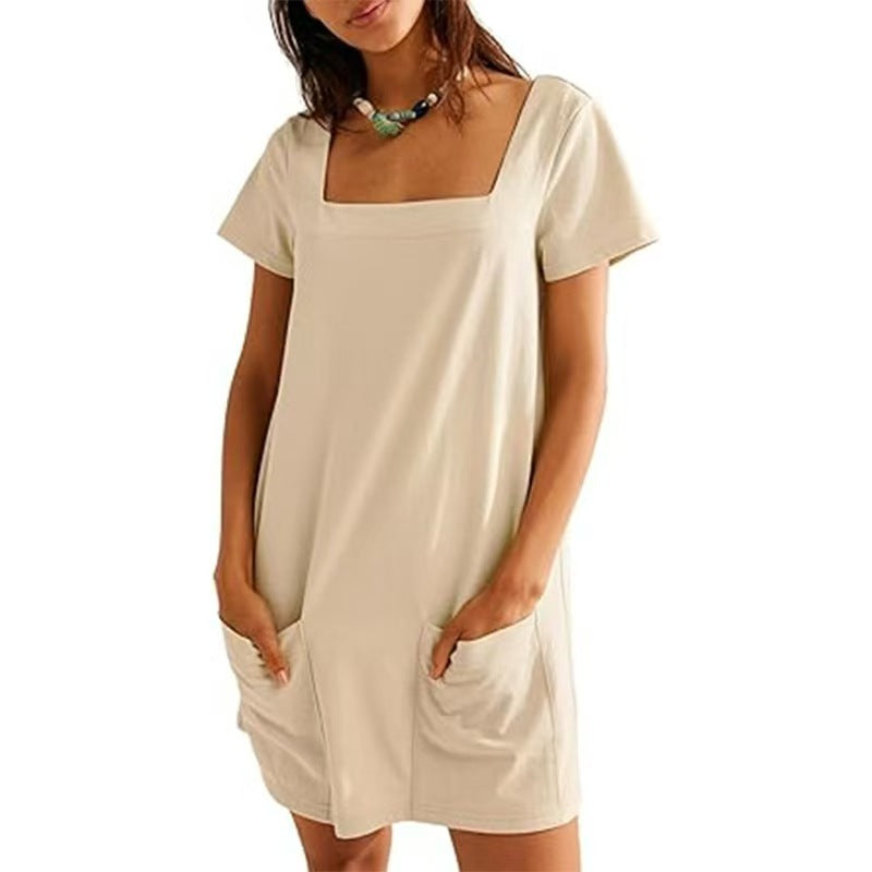 Damen Freizeitkleid mit quadratischem Ausschnitt und seitlichen Taschen Drune