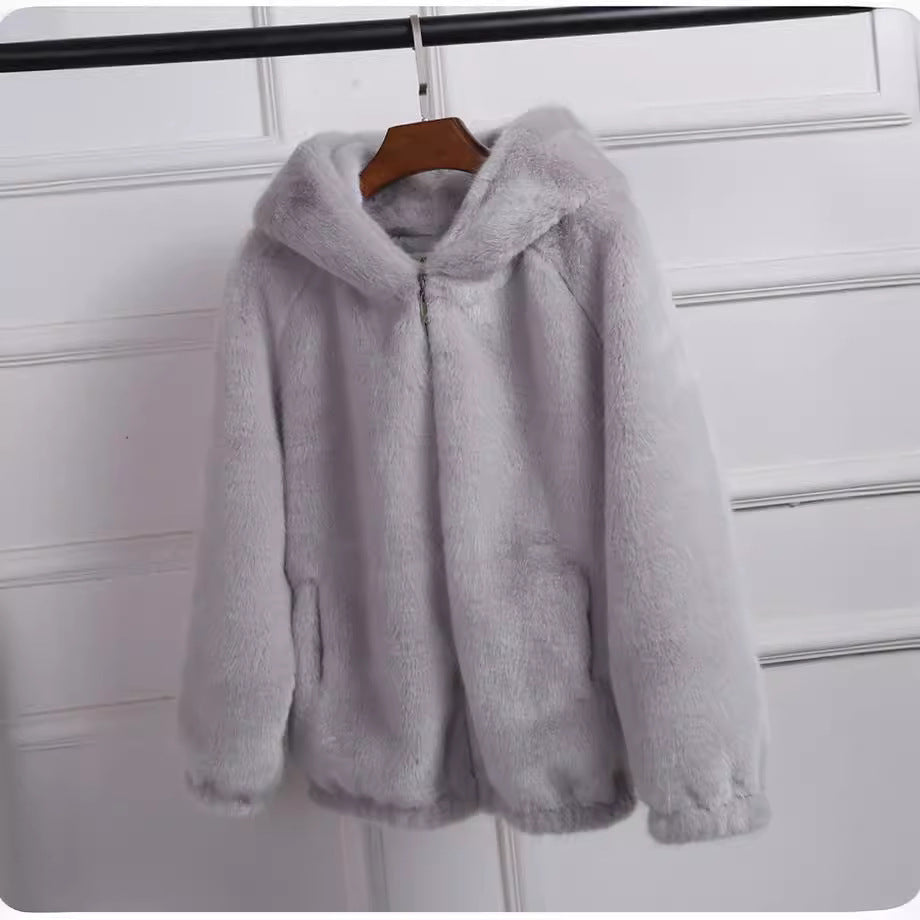 Damen Flauschige Kapuzenjacke Drune