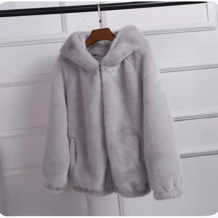 Damen Flauschige Kapuzenjacke Drune