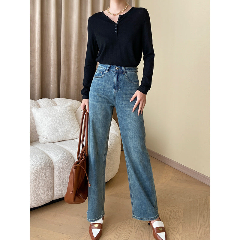 Damen Langarm-Henley-Oberteil Drune