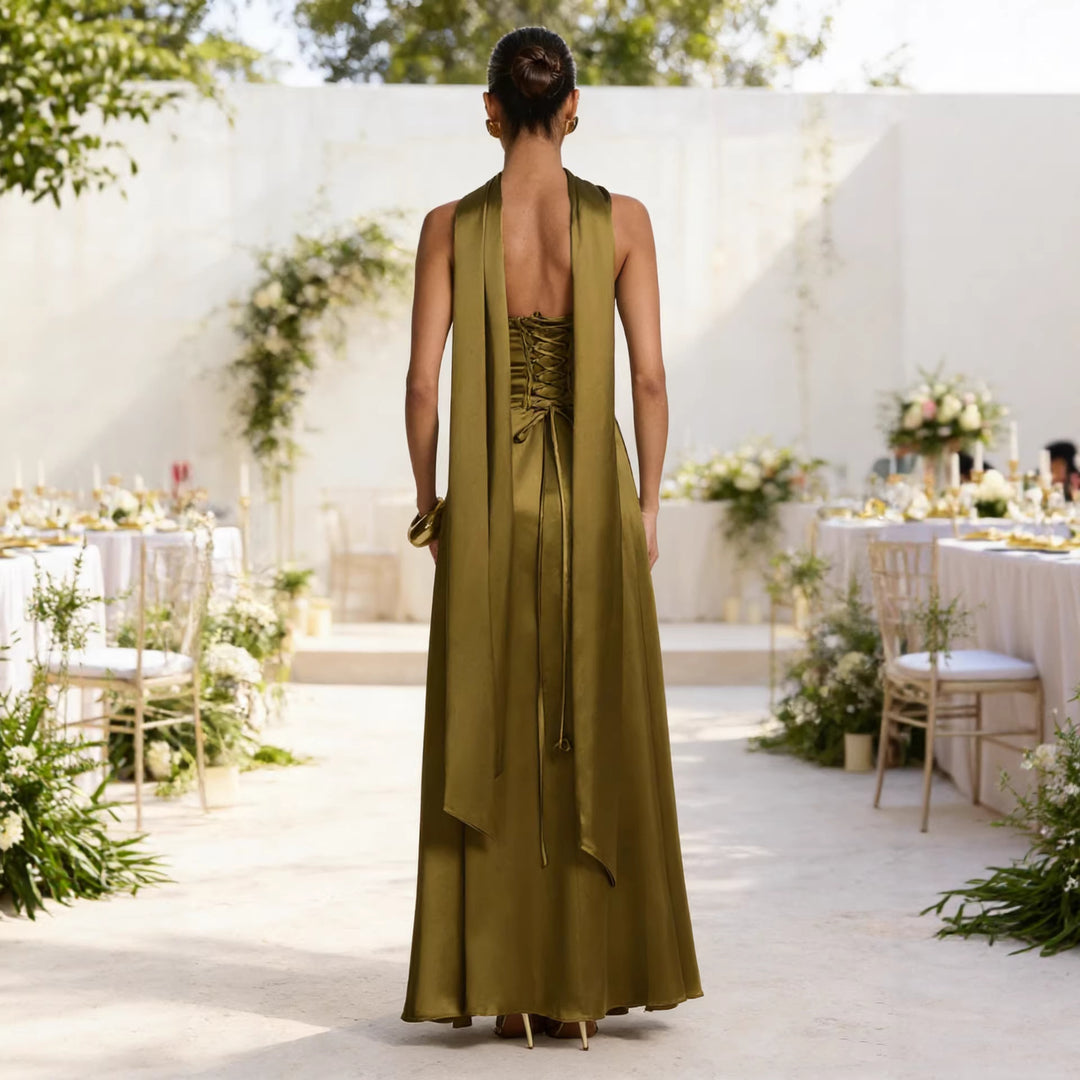 Damen Elegantes und schulterfreies Abendkleid mit fließendem Fall Drune
