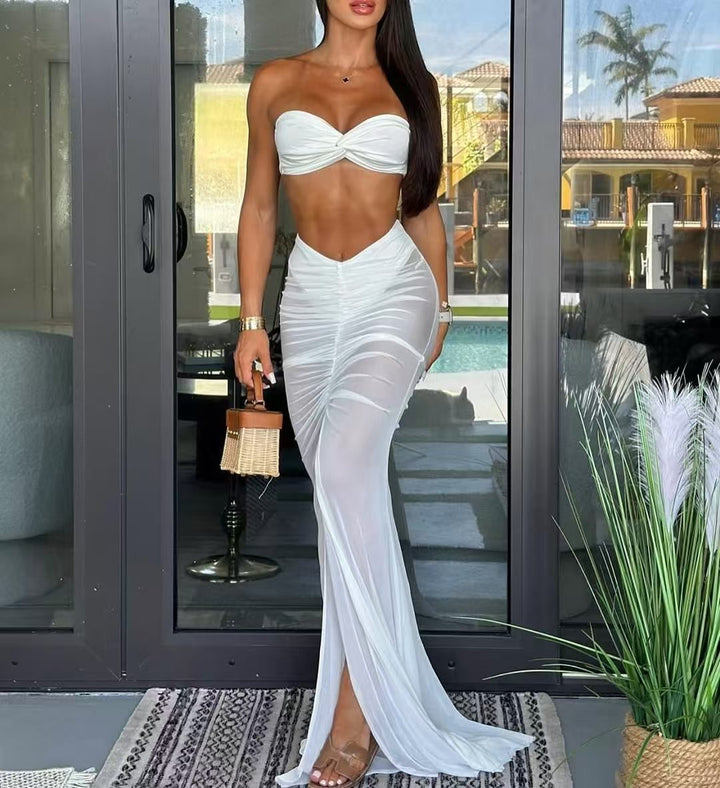 Damen Langes Schocken Kleid mit Raffung Drune