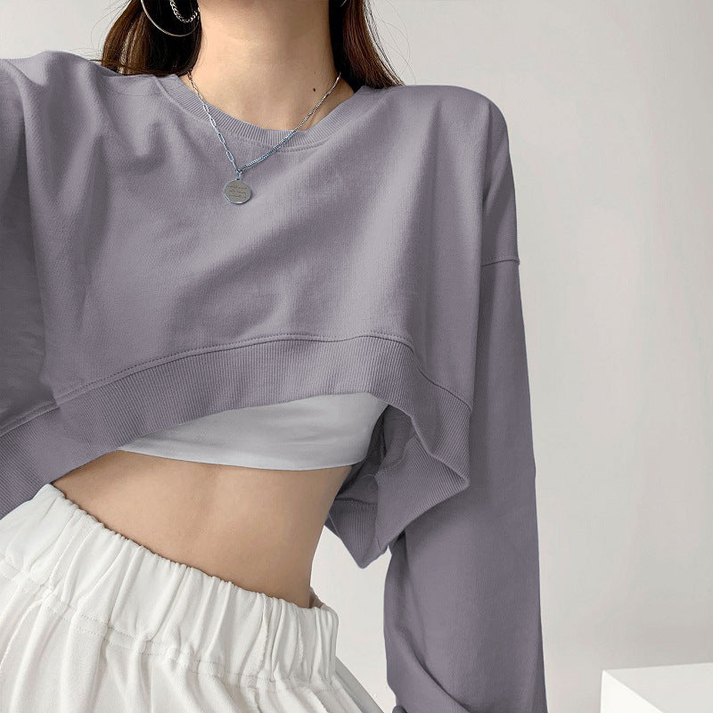 Damen lässiges Crop-Sweatshirt mit weit geschnittenen Ärmeln und modischem Schnitt