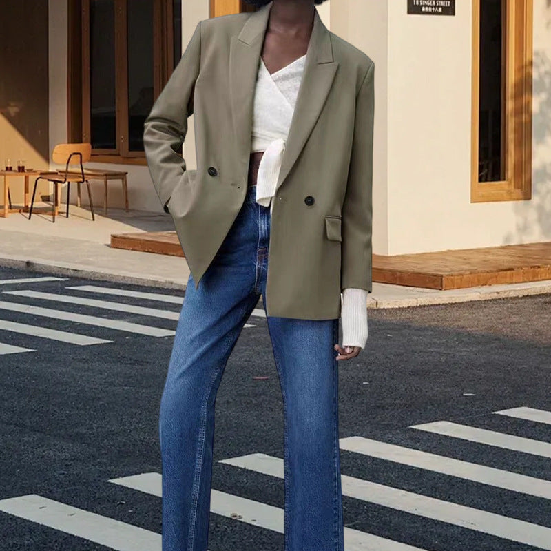 Damen Eleganter Blazer mit doppelt geknöpften Lappen Drune