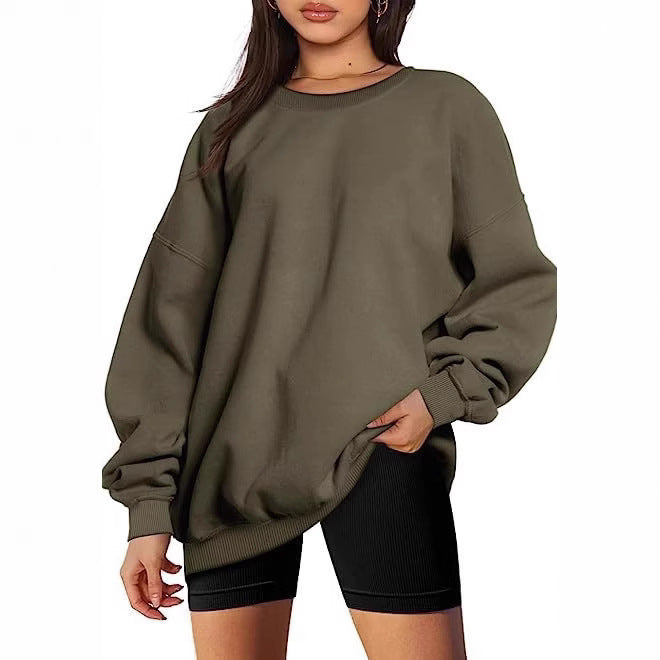 Damen nan extralanger Oversize-Sweatpullover mit Ballonärmeln, geripptem Saum und angerauter Innenseite Drune