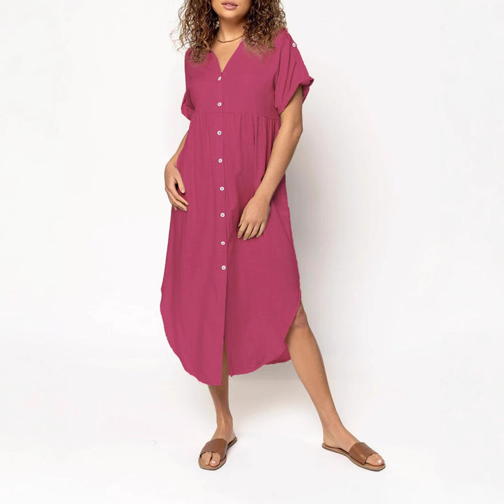 Damen Hemdkleid mit bodenlangem Schnitt und Knopfdetails Drune