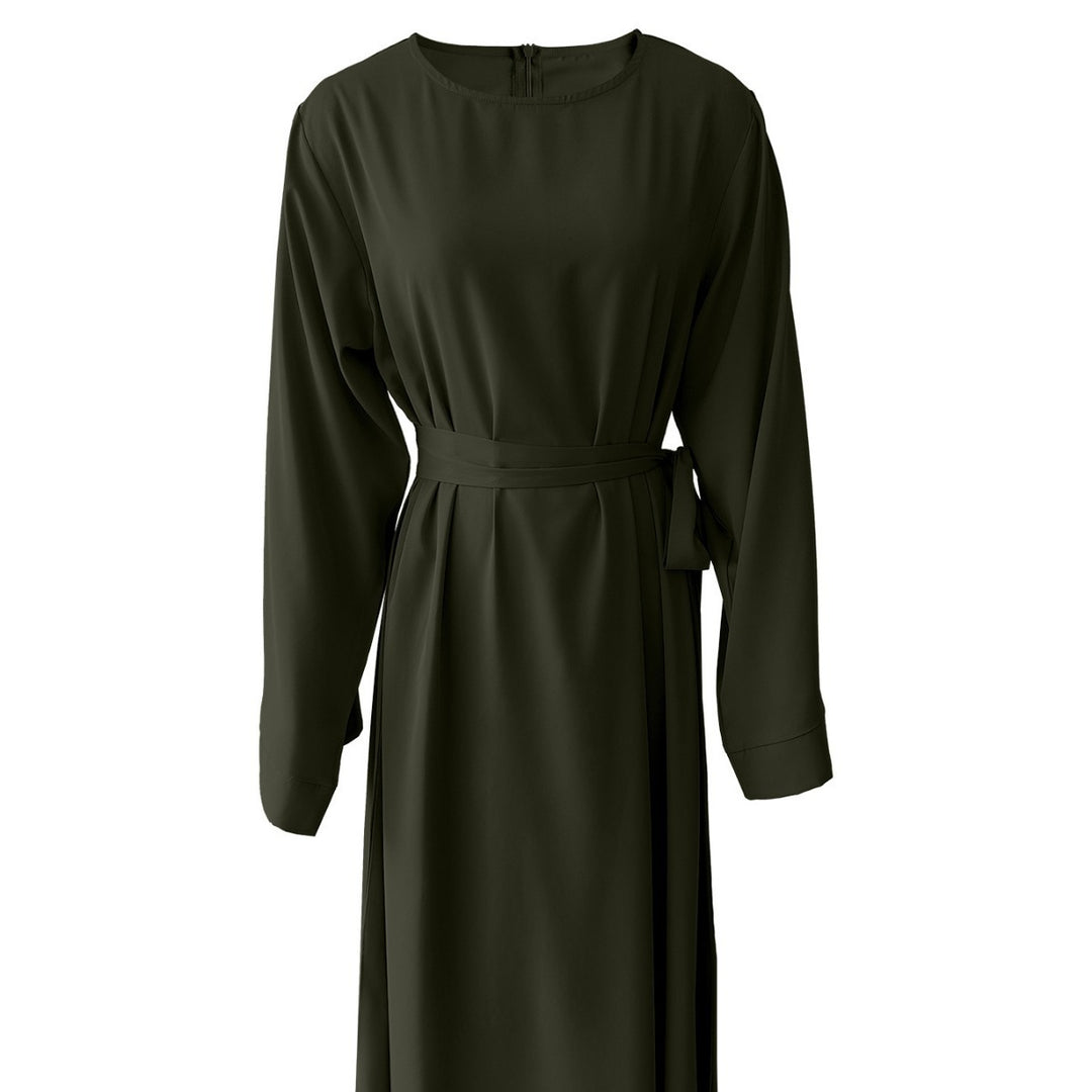 Damen Midi-Kleid mit elegantem Taillengürtel und langen Ärmeln Drune