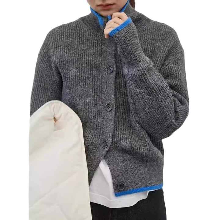 Damen Strickjacke mit modischem Stehkragen und dekorativen Knopfdetails Drune
