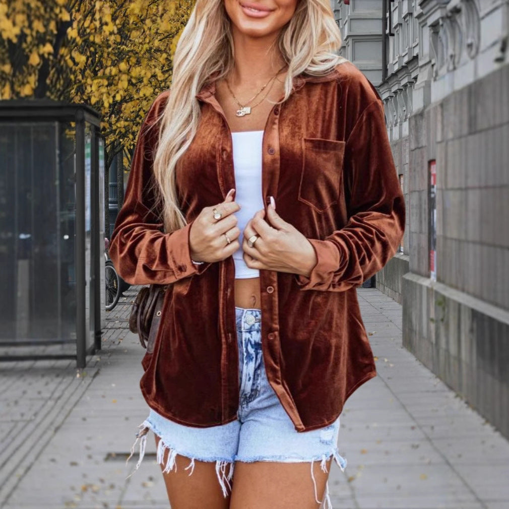 Damen Weiche Velourshemdjacke Drune