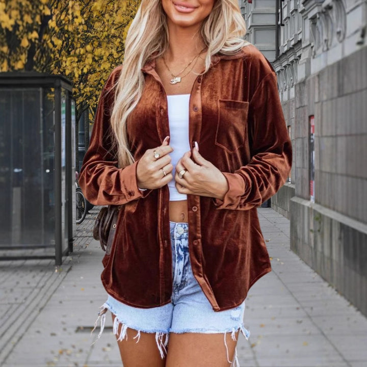 Damen Weiche Velourshemdjacke Drune