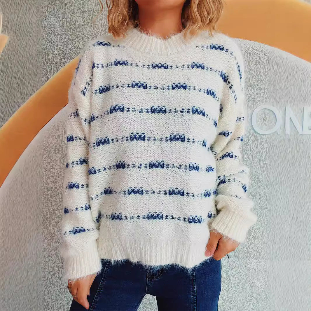 Damen Pullover mit weichem Mohair-Material und modernem Streifenmuster Drune