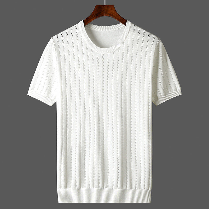 Damen Kurzarm Strickoberteil mit feinem Liniendesign und komfortablem Schnitt Drune