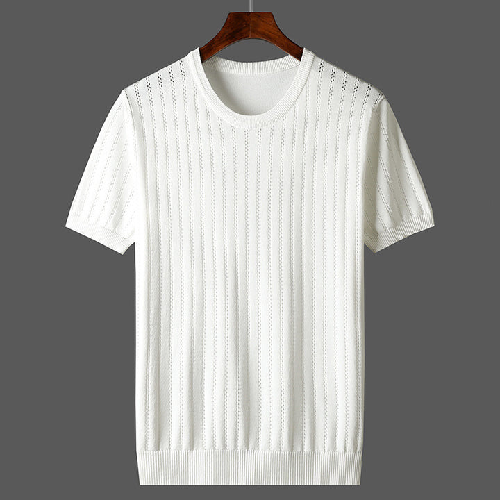Damen Kurzarm Strickoberteil mit feinem Liniendesign und komfortablem Schnitt Drune