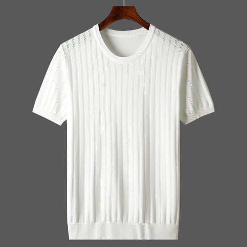 Damen Kurzarm Strickoberteil mit feinem Liniendesign und komfortablem Schnitt Drune