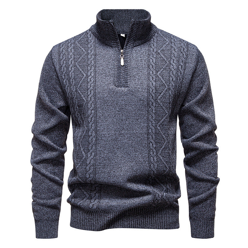 Herren nan gehobener Strickpullover mit Halbzip, Stehkragen und dekorativem Zopfmuster Drune