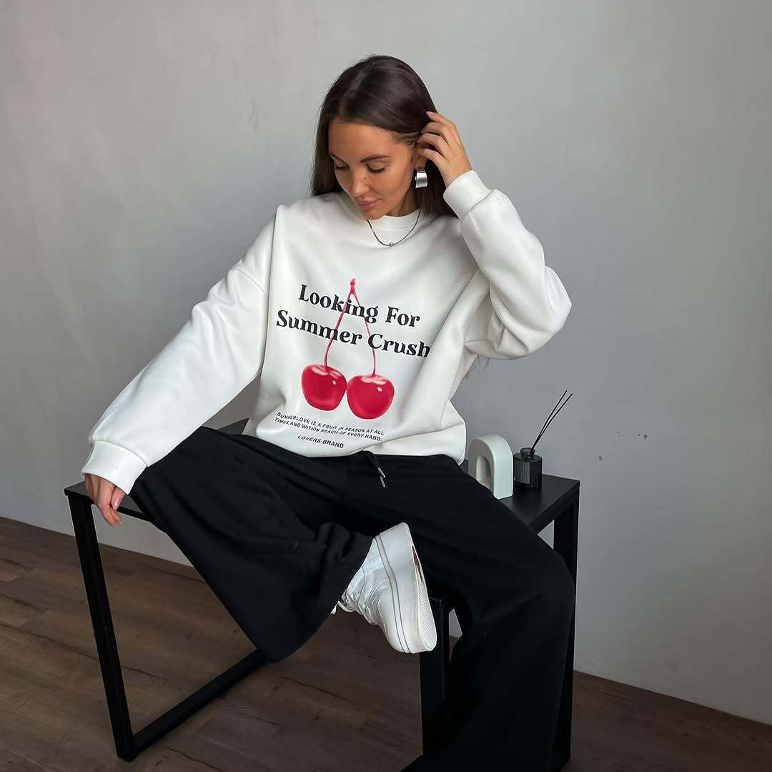 Drune | Pullover Sweatshirt Übergröße Fit Grafikdruck Baumwollmischung Rundhalsausschnitt