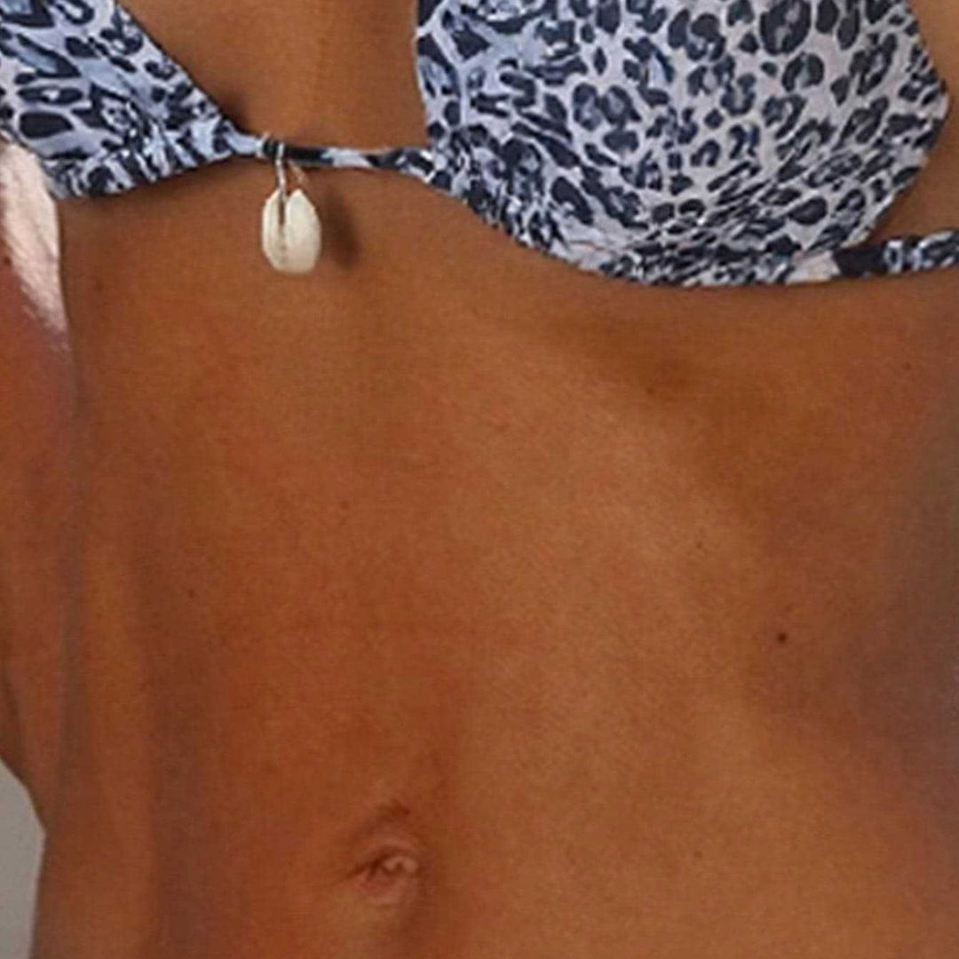 Damen Triangel-Bikini mit tierischem Druck und verspielten Bindebändern Drune