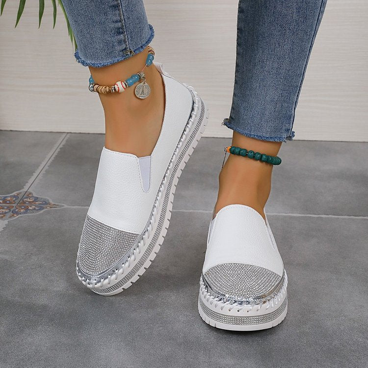Damen Slip-On Plateau-Sneaker mit glitzerverzierter Zehenkappe und geflochtener Sohlendetails Drune