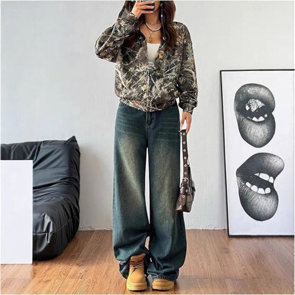Damen Kapuzenjacke mit camouflage Muster und lockerer Passform Drune