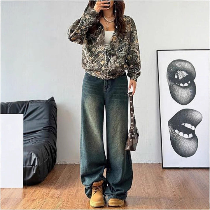 Damen Kapuzenjacke mit camouflage Muster und lockerer Passform Drune