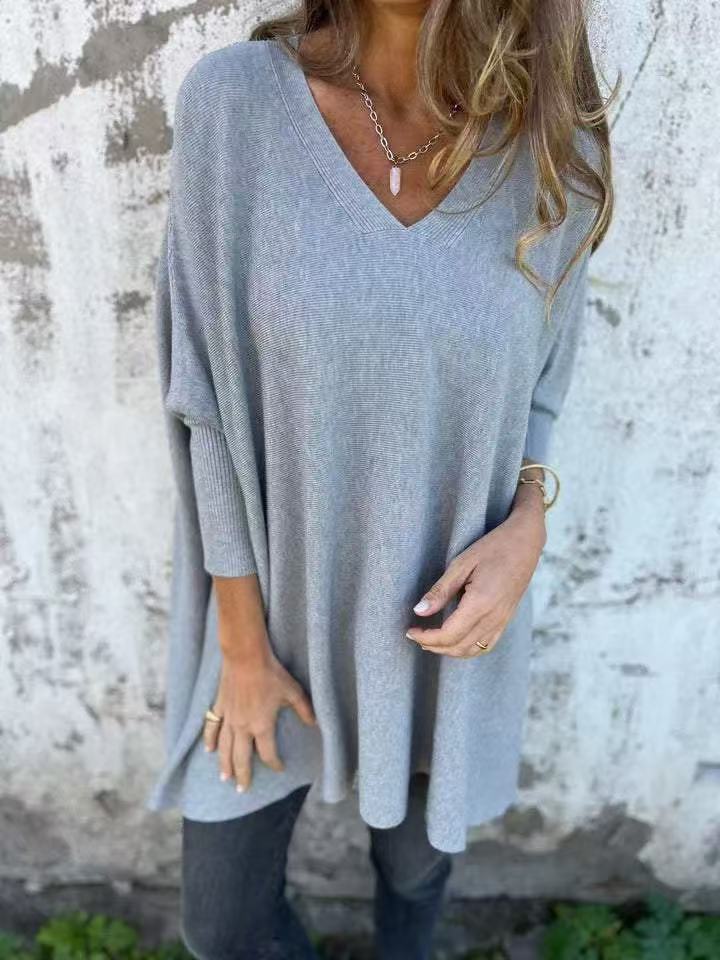 Damen Oversized V-Ausschnitt Pullover im luftigen Design Drune