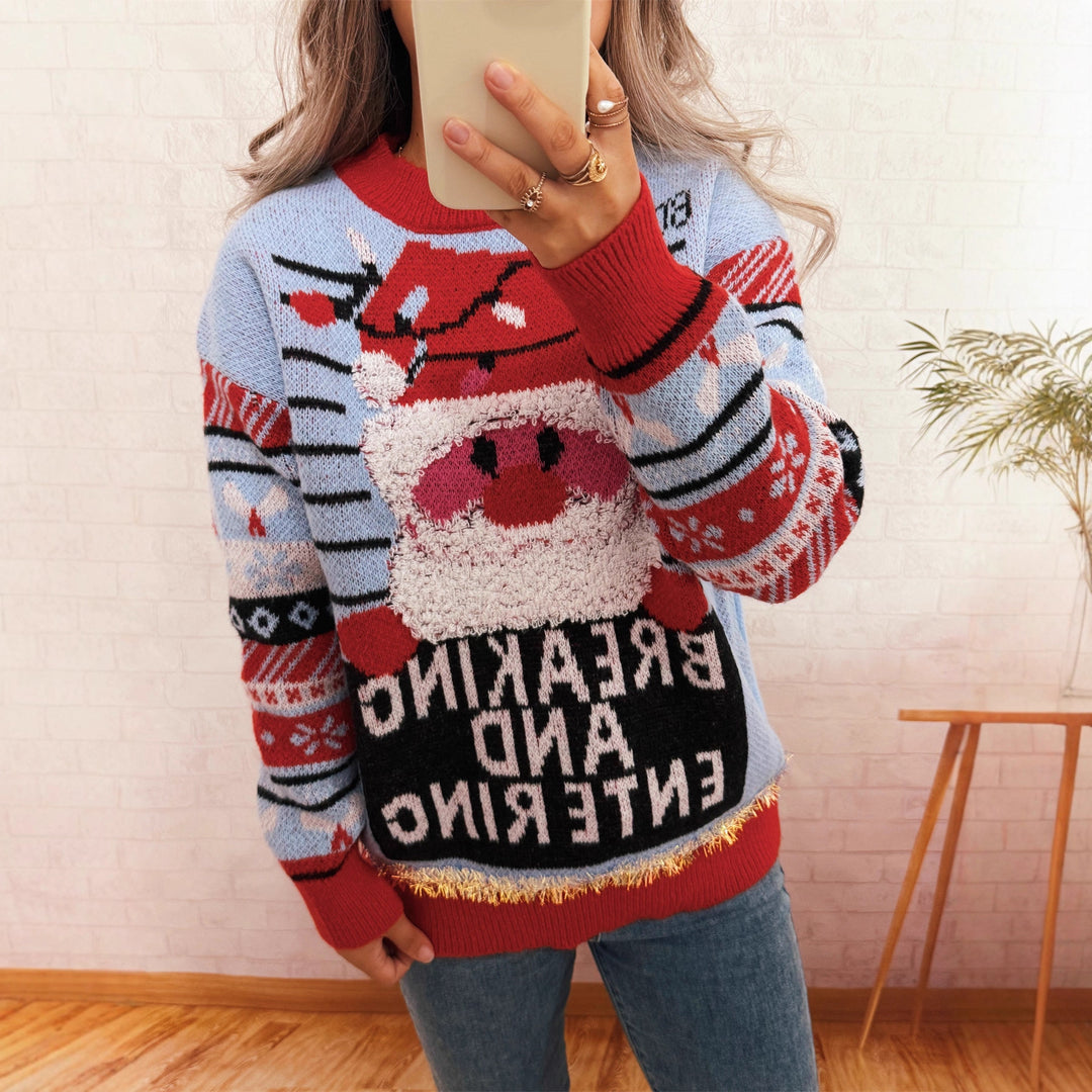 Damen Weihnachts-Pullover mit kreativem Rentier-Motiv und fröhlichem Design Drune