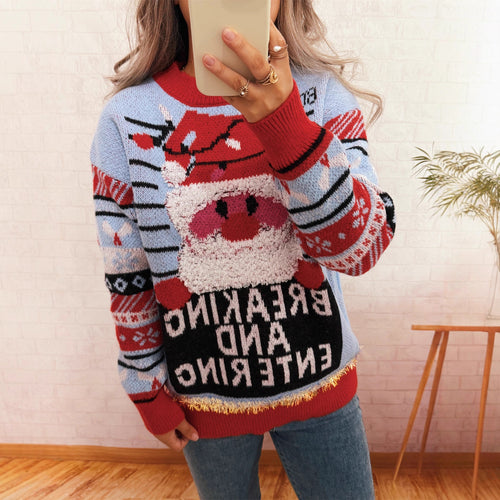 Damen Weihnachts-Pullover mit kreativem Rentier-Motiv und fröhlichem Design Drune