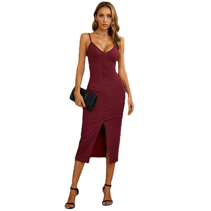 Damen Midi-Kleid mit eleganter Knopfleiste und schickem Schlitz Drune
