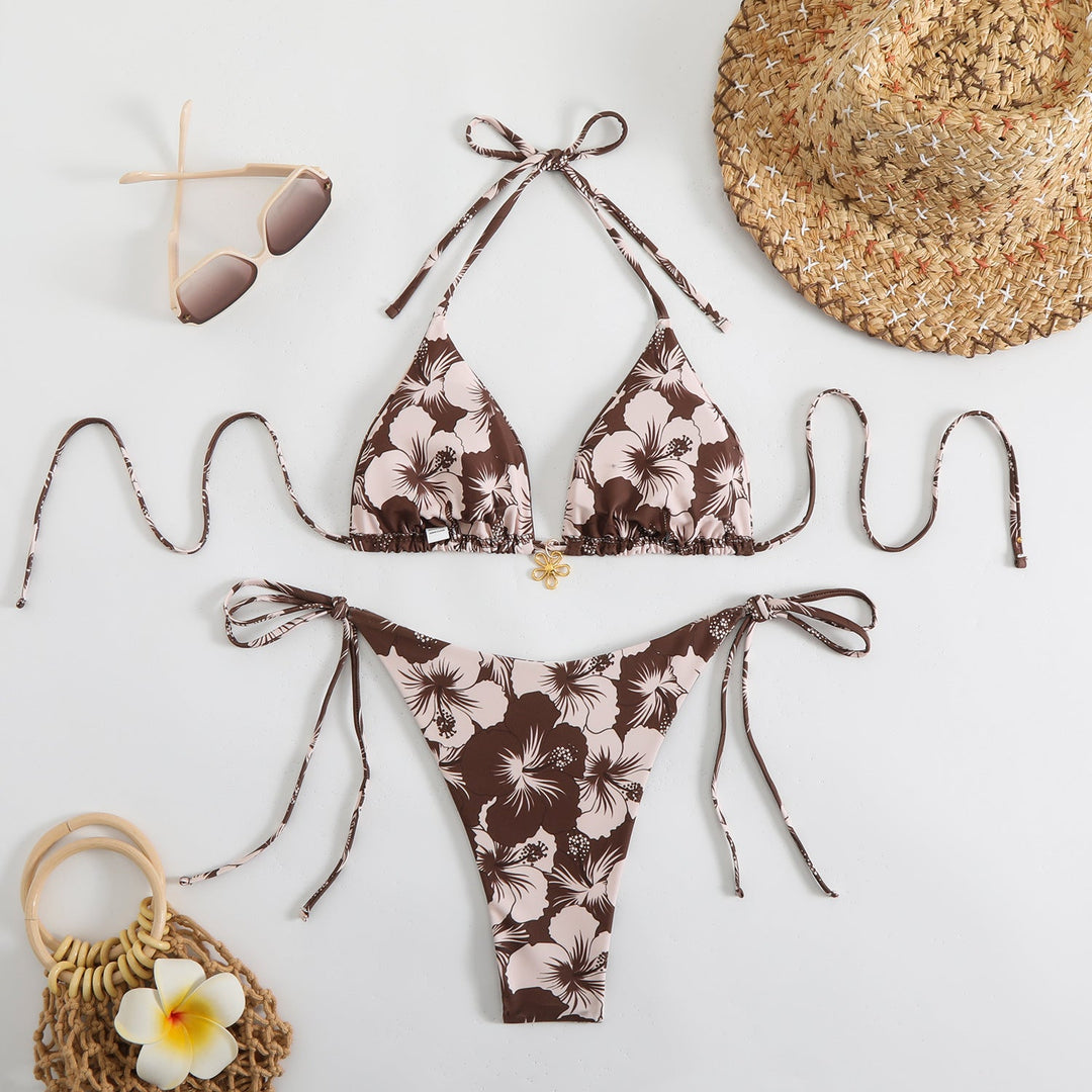 Damen Triangel-Bikini mit floralem Design und verstellbaren Trägern Drune