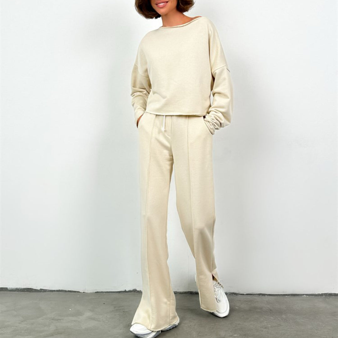 Damen modisches Cropped Sweatshirt und weit geschnittene Lounge-Hose Drune