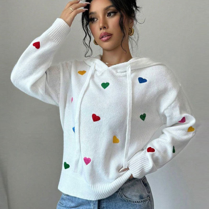 Damen Hoodie mit buntem Herzdesign und Kapuze Drune