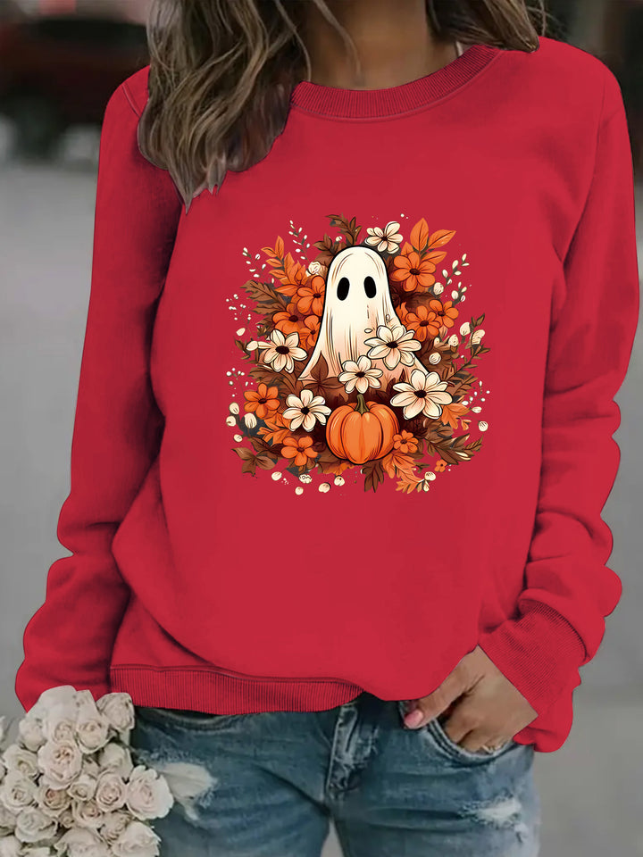 Damen Sweatshirt mit verspielt gruseligem Herbstmotiv Drune