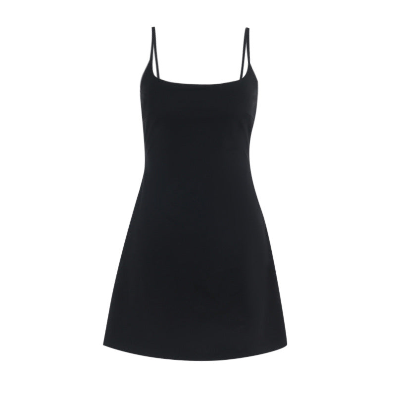 Damen tolles A-Linien Kleid mit Spaghettiträgern und schwingendem Rock Drune