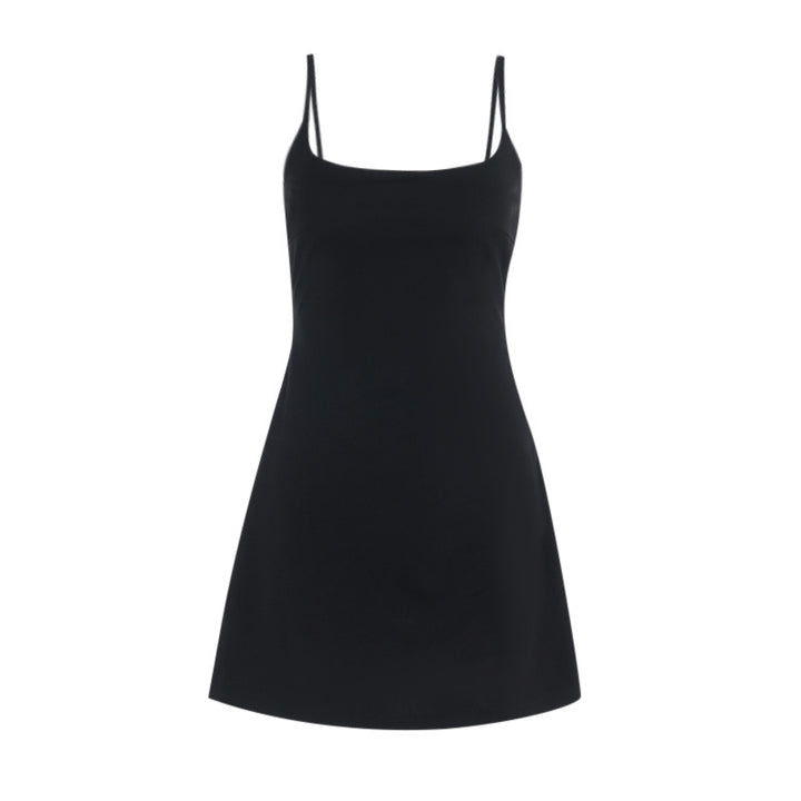 Damen tolles A-Linien Kleid mit Spaghettiträgern und schwingendem Rock Drune