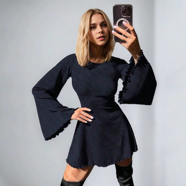 Damen lässiges Minikleid mit voluminösen Glockenärmeln und femininer Silhouette Drune
