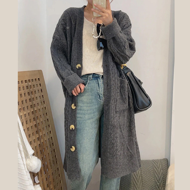 Damen Strickmantel mit Zopfmuster und Taschen Drune
