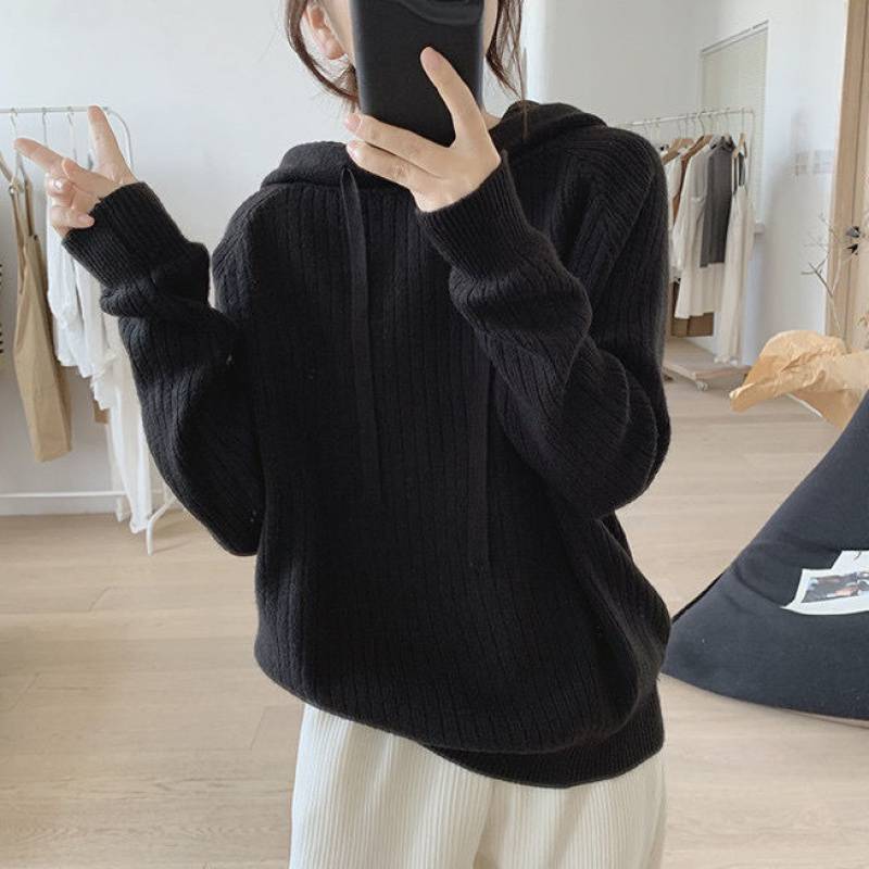 Damen Kapuzenpullover mit feiner Rippstruktur und lässigem Schnitt Drune