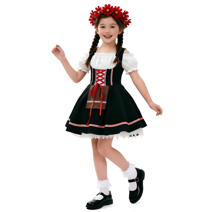 Damen nan traditionelles Dirndlkleid für Mädchen mit geschnürtem Mieder und dekorativer Schürze Drune